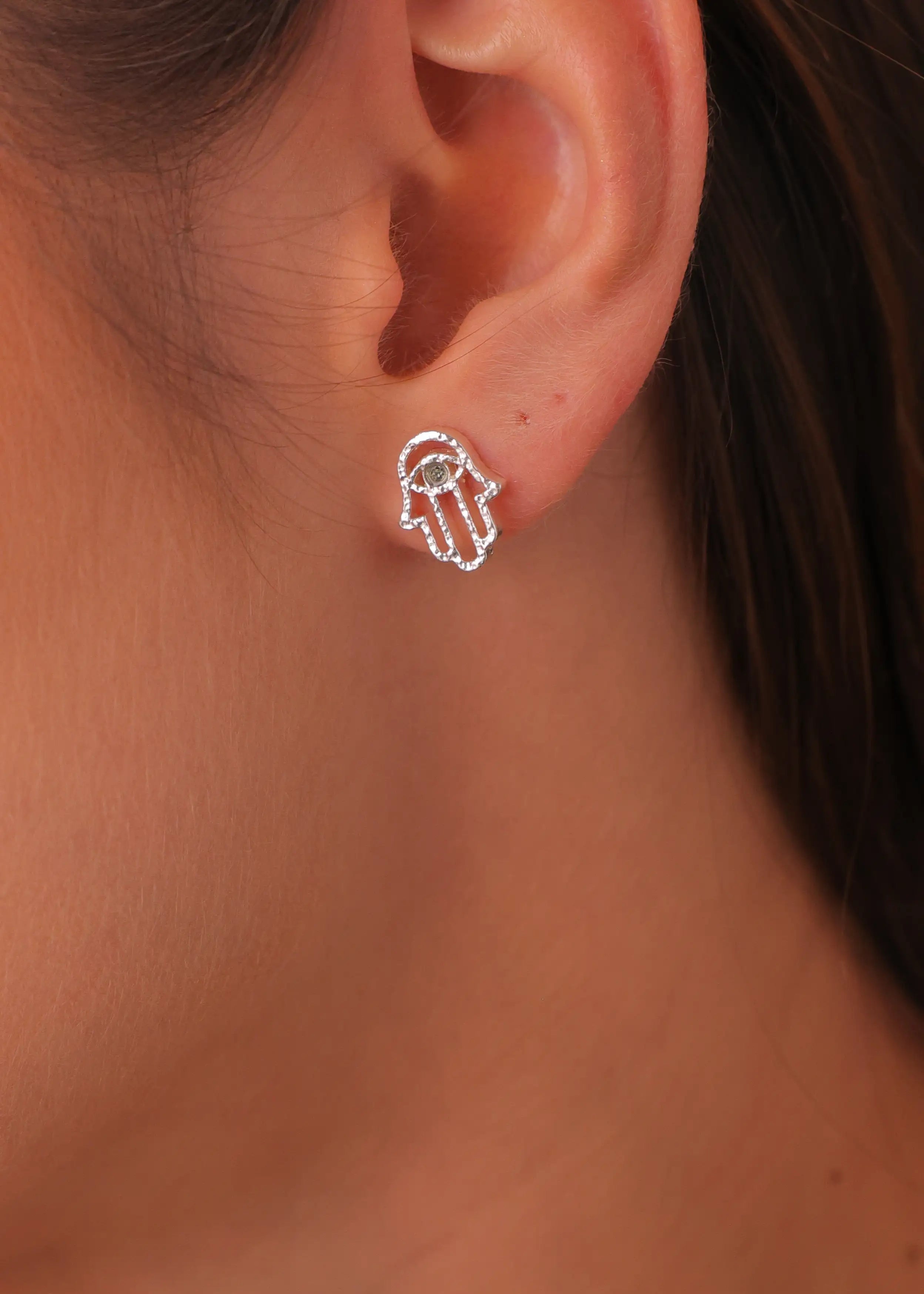 Aretes Mano Hamsa Con Piedra