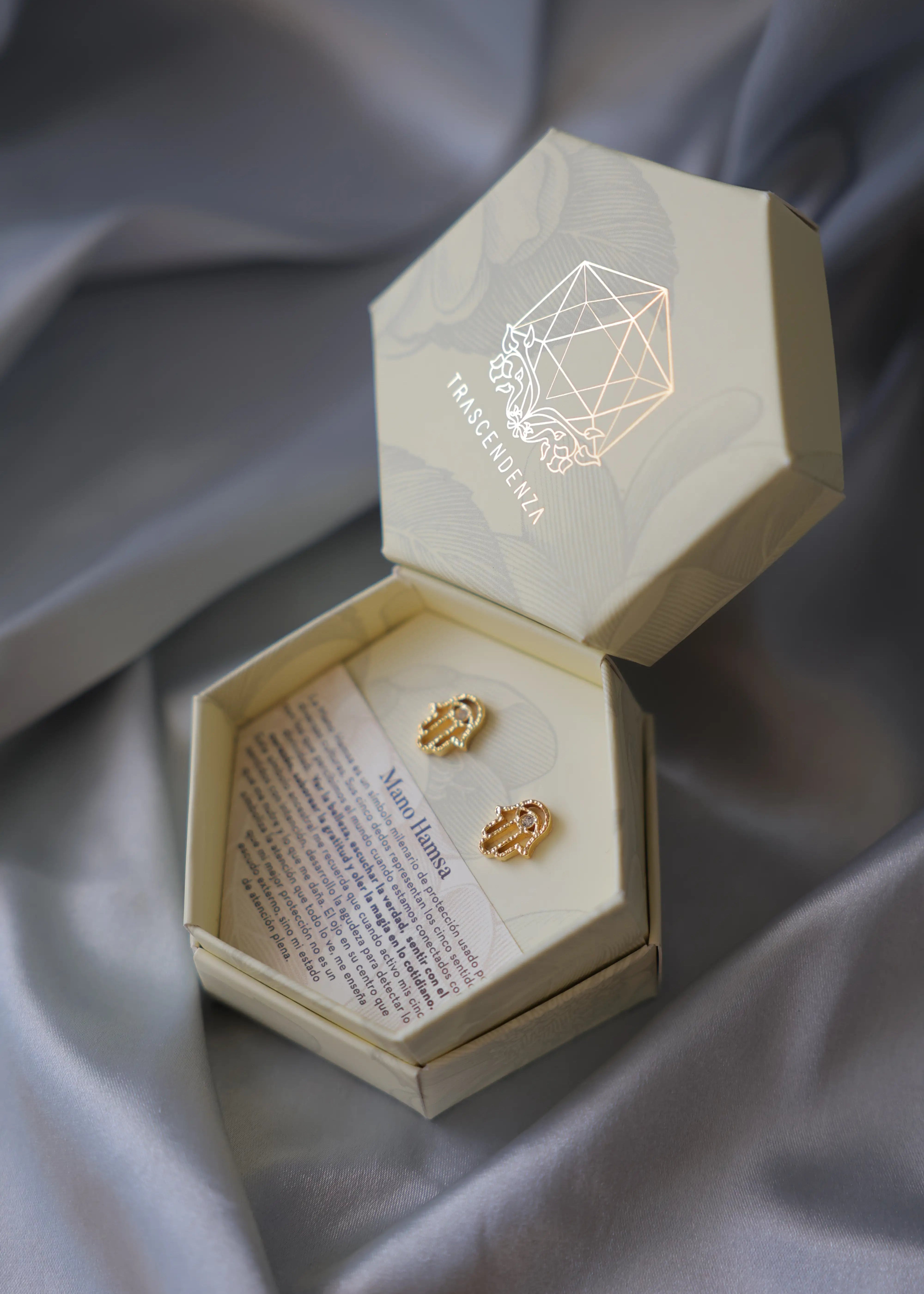 Aretes Mano Hamsa Con Piedra